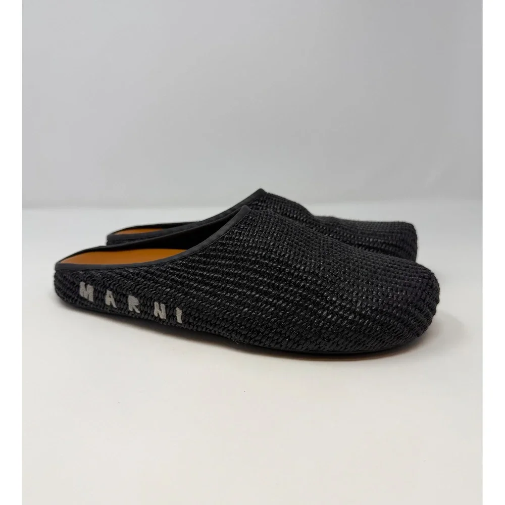 Marni Sabot Raffia Slippers Black Size 11 US 44 EU
